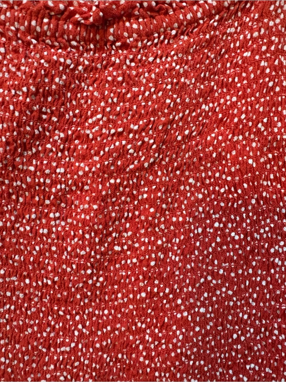 LOFT Red Smocked Square-Neck Top with Puff Sleeves